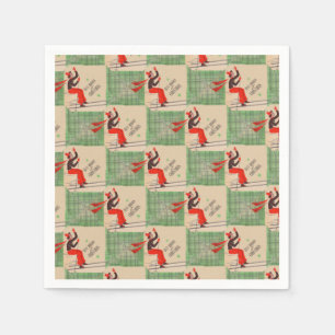 Serviette En Papier Skier de Noël des années 1950