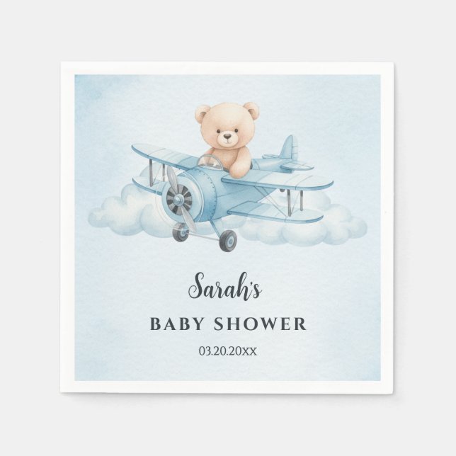 Serviette En Papier Sky Adventure Cute Teddy Bear Baby shower pilote (Devant)