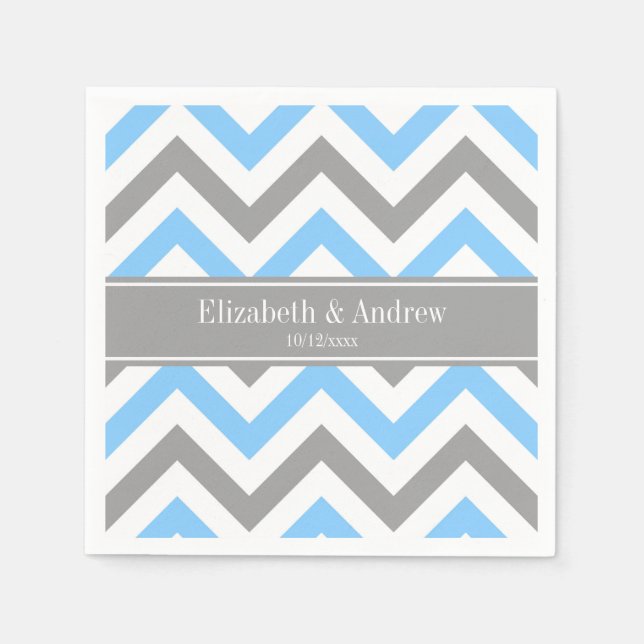 Serviette En Papier Sky Blue Dk Gray Wht LG Chevron Gray Name Monogram (Devant)