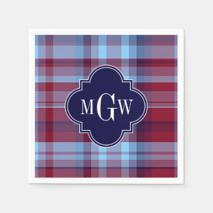 Serviette En Papier "Sky Blue Navy Burgundy Preppy Madras