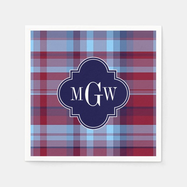 Serviette En Papier "Sky Blue Navy Burgundy Preppy Madras (Devant)