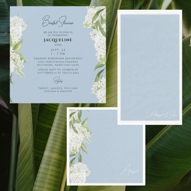 Serviette En Papier Sky Blue White Floral Script Nom Fête des mariées (Créateur téléchargé)