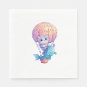 Serviette En Papier Sky High Kitty - Cute Whimssic Cat Adventure