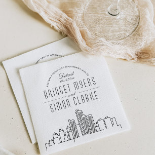 Serviette En Papier Skyline Detroit Deco   Mariage, événement Napkins