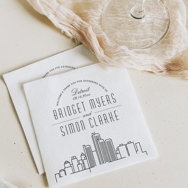 Serviette En Papier Skyline Detroit Deco | Mariage, événement Napkins (Créateur téléchargé)