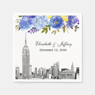 Serviette En Papier Skyline ESB Etch Bleu Jaune Aquarelle Florale
