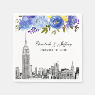 Serviette En Papier Skyline ESB Etch Bleu Jaune Aquarelle Florale