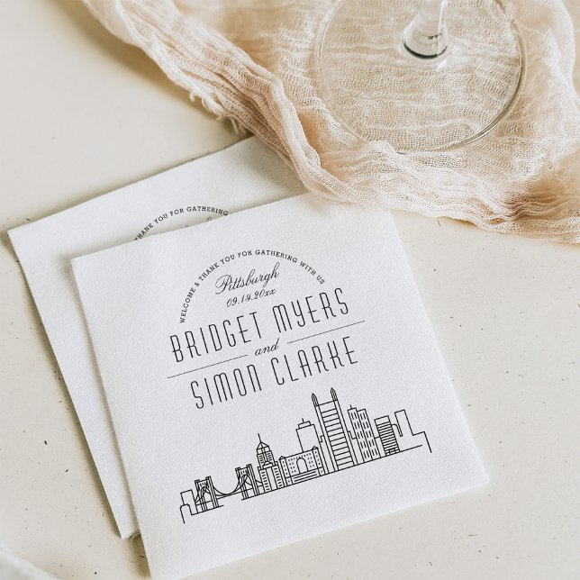 Serviette En Papier Skyline Pittsburgh Deco | Mariage Événement Napkin (Créateur téléchargé)