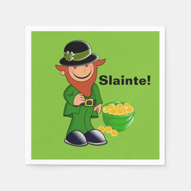 Serviette En Papier Slainte ! Leprechaun, Saint Patrick's Day Napkins (Devant)