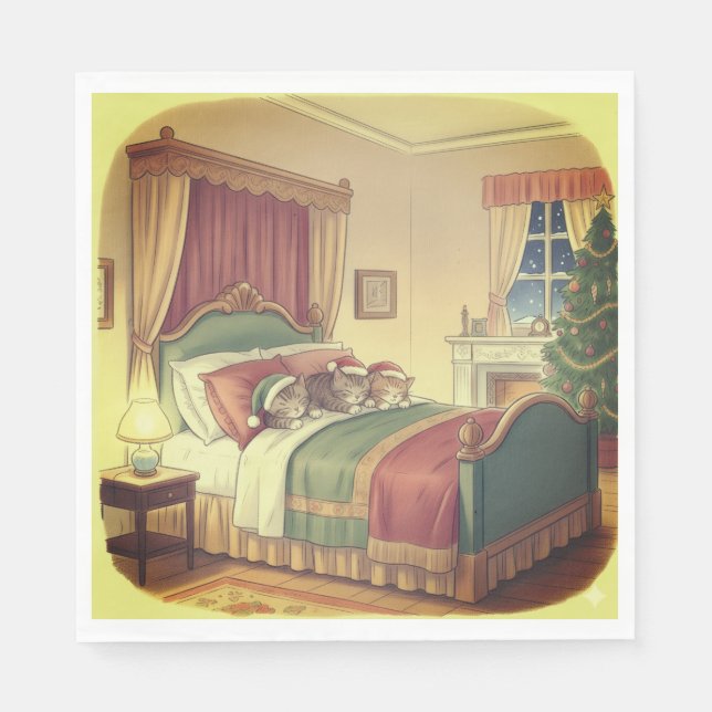 Serviette En Papier Sleeping Christmas Cats Napkins (Devant)