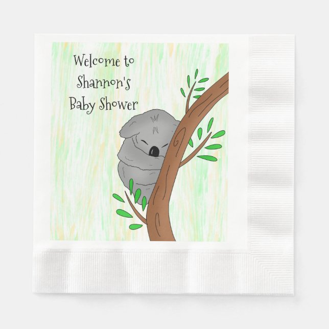 Serviette En Papier Sleepy Koala Ours personnalisé Baby shower à thème (Devant)
