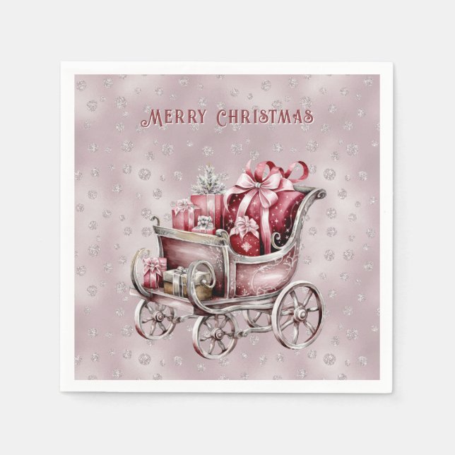 Serviette En Papier Sleigh De Noël Avec Cadeaux Vacances Napkin (Devant)