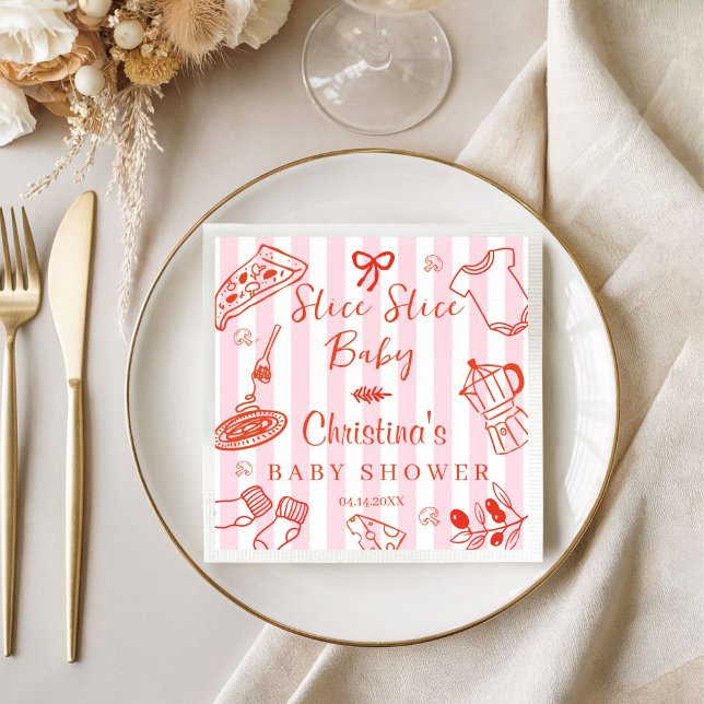 Serviette En Papier Slice Slice Baby Pizza & Baby Shower Paper Napkin (Slice slice Baby Shower Pizza decor table paper napkin)