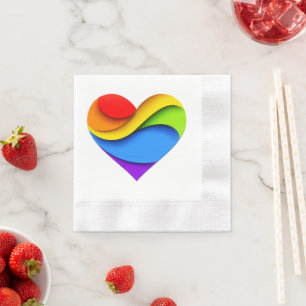 Serviette En Papier SlipperyJoe's cœur en forme arc-en-ciel rouge oran