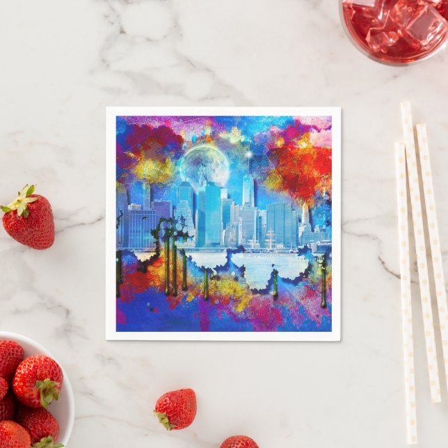 Serviette En Papier SlipperyJoe's gratte-ciel NYC bâtiments artwork gr (En situation)
