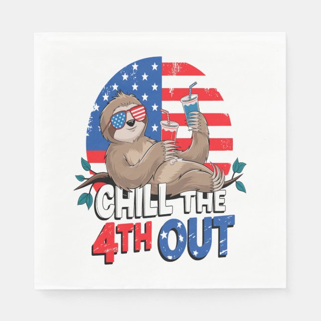 Serviette En Papier Sloth Chill 4th out Patriotic USA (Devant)