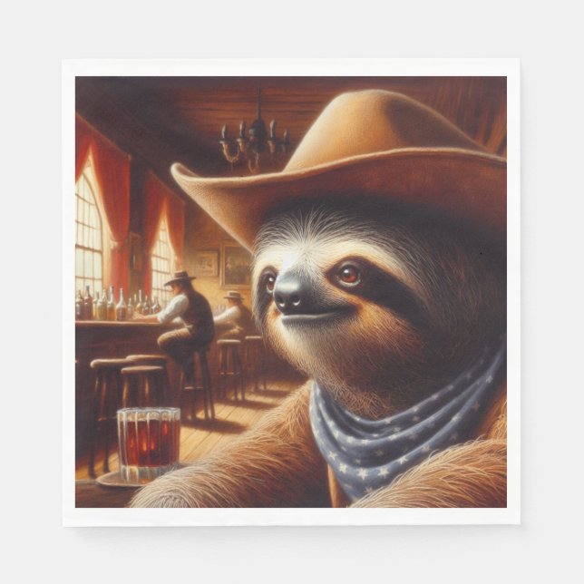 Serviette En Papier Sloth Cowboy à Saloon (Devant)