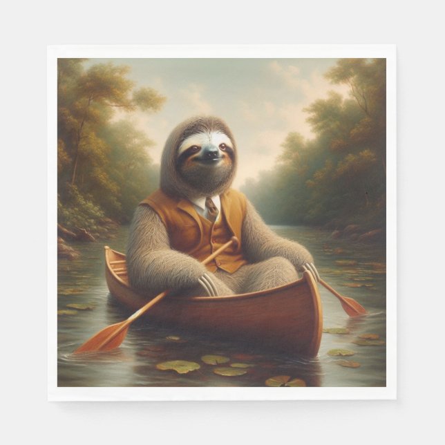 Serviette En Papier Sloth Dans Un Canoë (Devant)