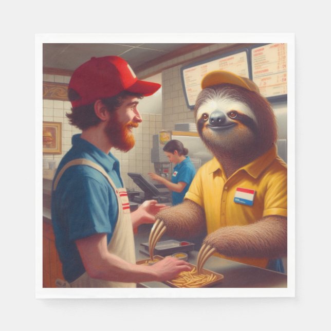 Serviette En Papier Sloth Fast Food Worker (Devant)