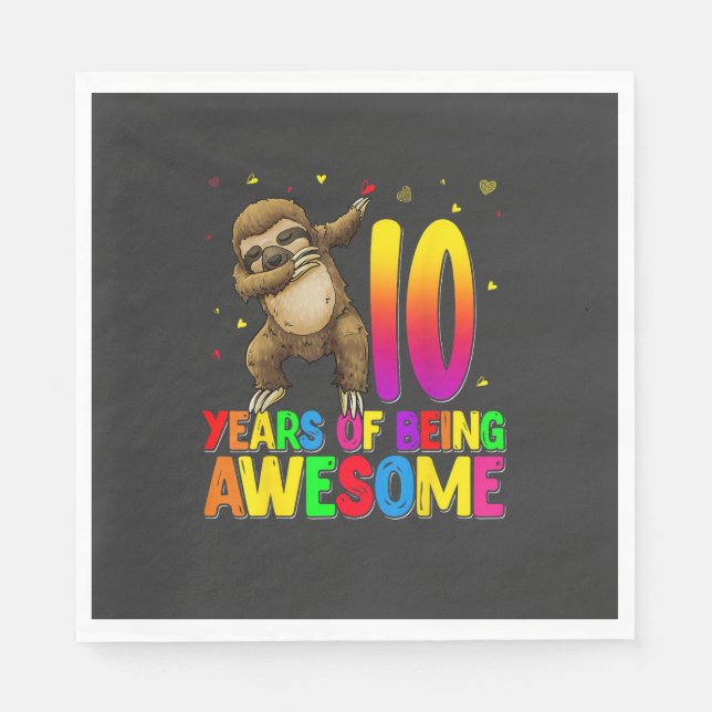 Serviette En Papier Sloth fêtant son 10ème anniversaire en dabant  (Devant)