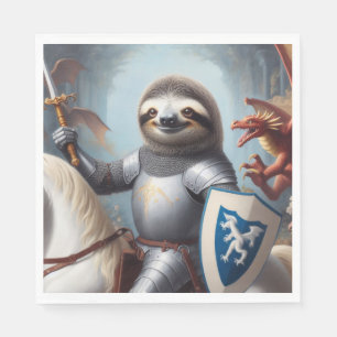 Serviette En Papier Sloth Knight Fighting Dragons