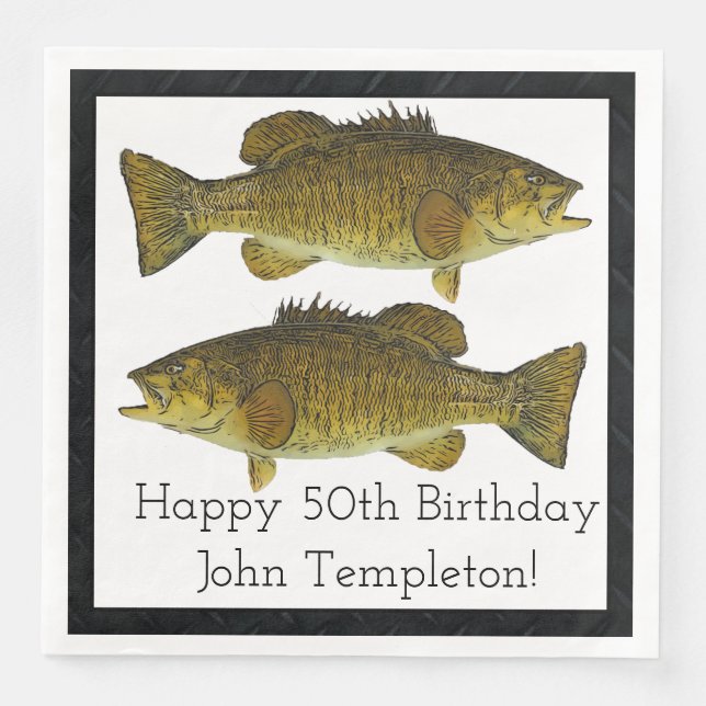 Serviette En Papier Smallmouth Bass Pêche Sports Anniversaire 50e (Devant)