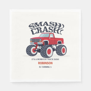 Serviette En Papier Smash Crash - Moderne Camion Monster Rouge Anniver