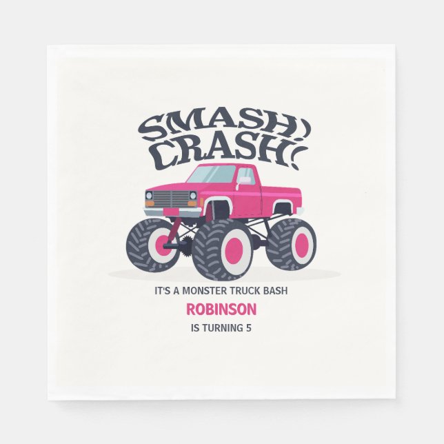 Serviette En Papier Smash Crash - Moderne Monster Rose Camion Annivers (Devant)