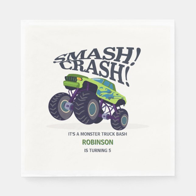 Serviette En Papier Smash Crash - Moderne Monster Vert Camion Annivers (Devant)