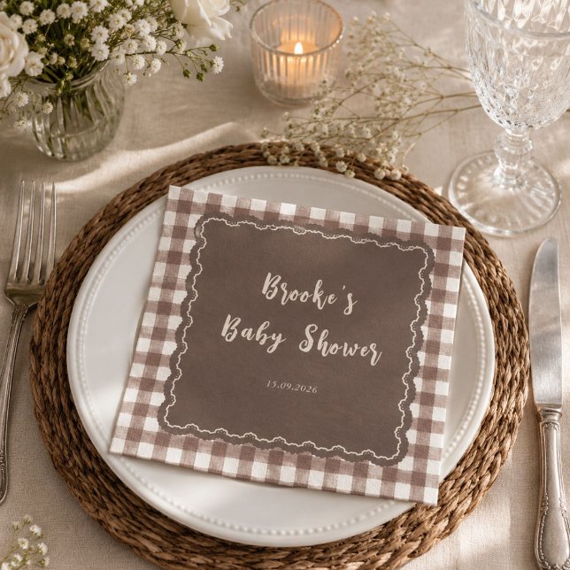 Serviette En Papier S'more à aimer Baby Shower marron Gingham Bow  (Créateur téléchargé)