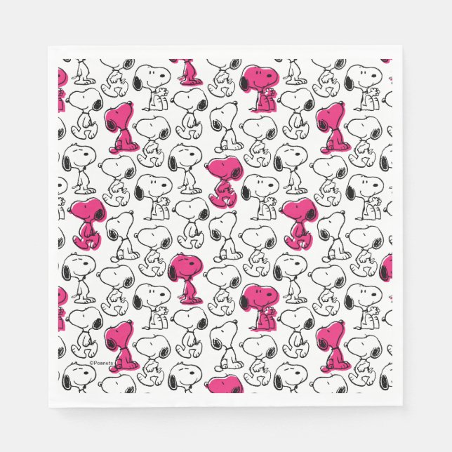 Serviette En Papier Snoopy Black & Magenta Motif (Devant)