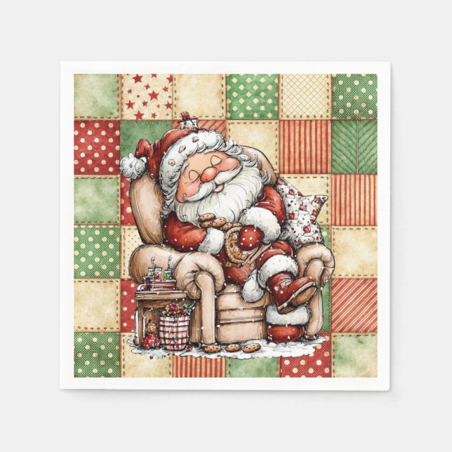 Serviette En Papier Snoozing Santa Claus On Christmas Eve (Devant)