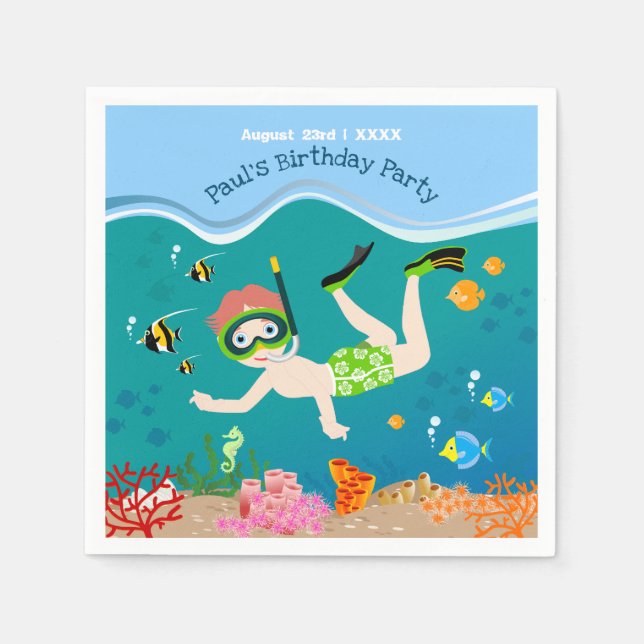 Serviette En Papier Snorkeling avec poisson tropical garçon fête d'ann (Devant)