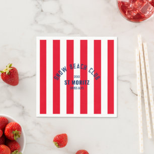 Serviette En Papier Snow Beach Club Red Cabana Stripe Custom Ski