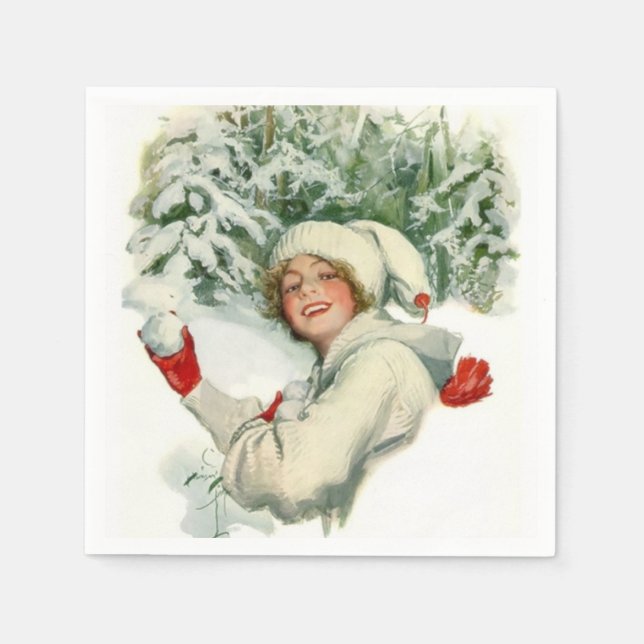 Serviette En Papier Snowball Fight (par Harrison Fisher) (Devant)