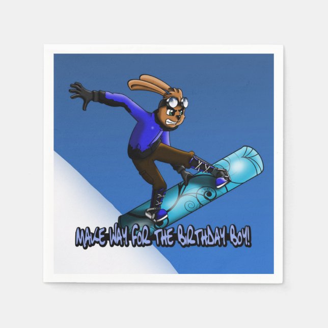 Serviette En Papier "Snowboard Rabbit Anniversaire" Papier Napkin (Devant)