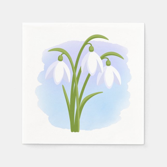 Serviette En Papier Snowdrops - Fleurs de printemps sur aquarelle bleu (Devant)