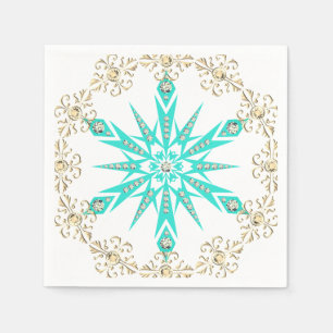 Serviette En Papier Snowflake diamant blanc turquoise du milieu du siè