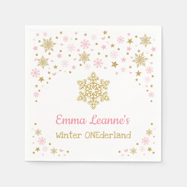 Serviette En Papier Snowflake hiver Pink Gold Baby shower d'anniversai (Devant)