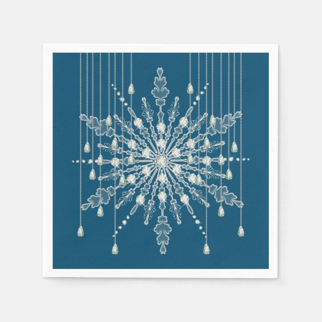 Serviette En Papier Snowflake losange élégant hiver bleu gris (Devant)