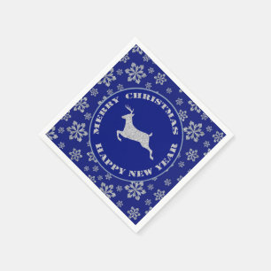 Serviette En Papier Snowflake Reindeer Silver Blue