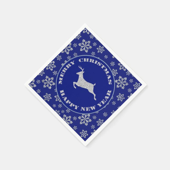 Serviette En Papier Snowflake Reindeer Silver Blue (Coin)