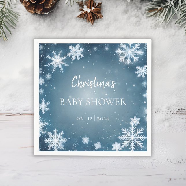 Serviette En Papier Snowflake Winter Wonderland Baby shower Bleu (Créateur téléchargé)