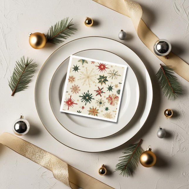 Serviette En Papier Snowflakes en or rustique Noël motif (Rustic Gold Snowflakes pattern Christmas Napkins)