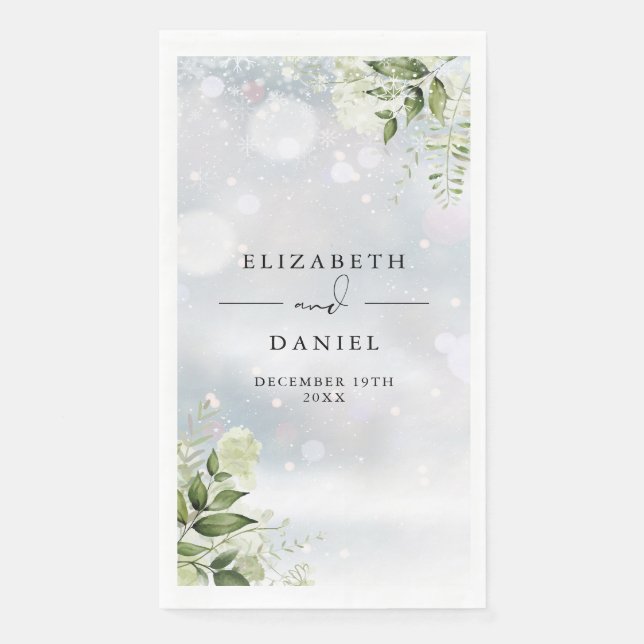 Serviette En Papier Snowflakes hiver Verdure rustique Floral (Devant)