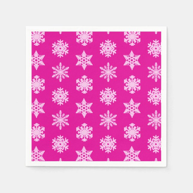 Serviette En Papier Snowflakes Ikat - Fuchsia et rose glace (Devant)