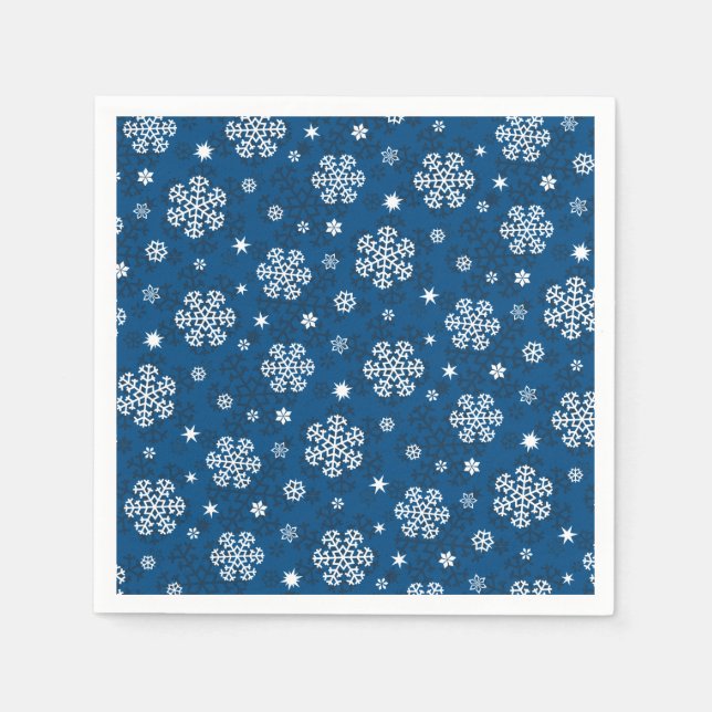 Serviette En Papier Snowflakes Motif sur Blue (Devant)