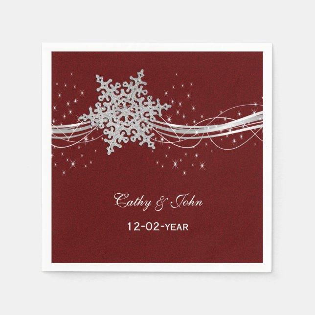 Serviette En Papier snowflakes rouge Silver - serviette mariage person (Devant)