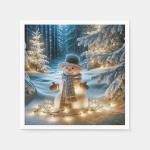 Serviette En Papier Snowman Avec Lumières De Noël