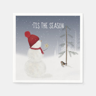 Serviette En Papier Snowman Avec Star De Noël